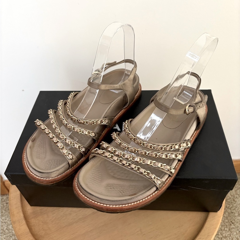 Chanel Satin Chain Strap CC Logo Sandals
